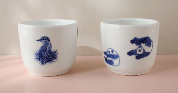 ごろんパンダとヤマゲラ湯呑