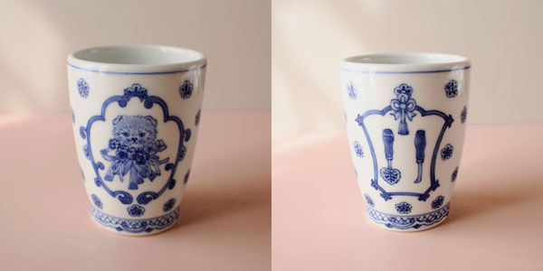 猫西洋花飾り湯呑